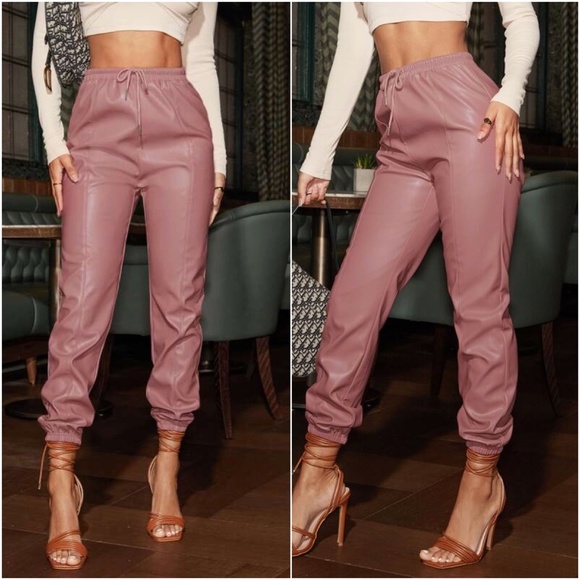 Camel Tan Vegan leather Jogger Lounge Pants Shabby Chic - Picture 6 of 7